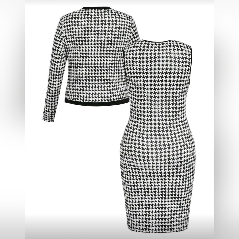 Black and White Houndstooth Dress and Jacket Set - Picture 2 of 8